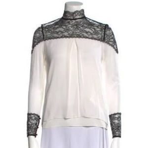 Alice And Olivia Ivory Blouse Top With Black Lace - image 1